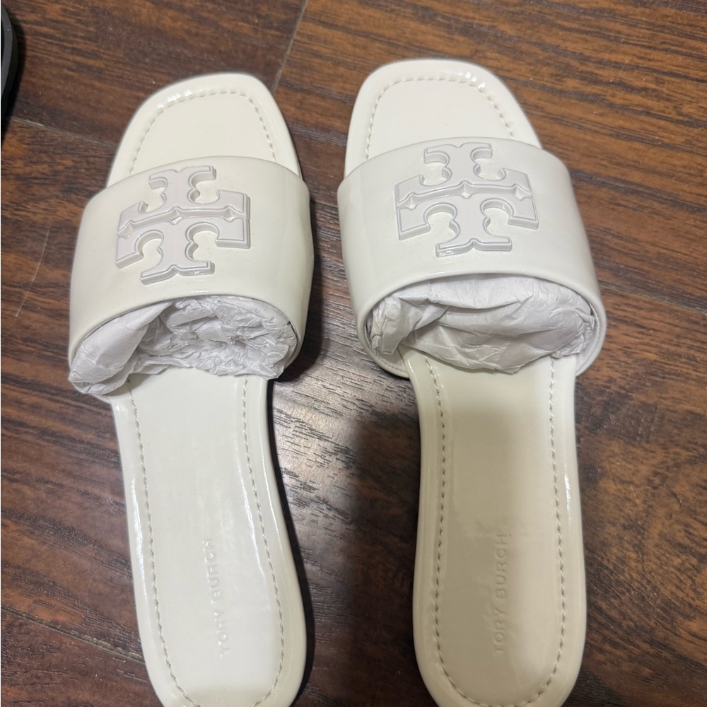 Tory Burch White Sandals with Logo Embossed Design